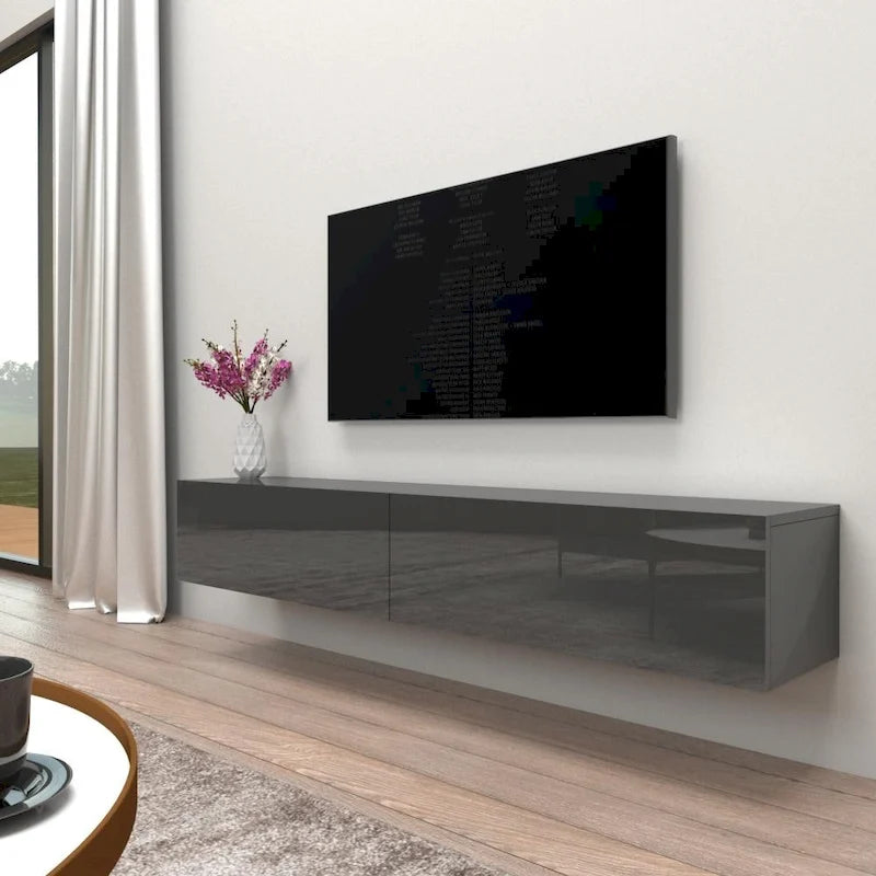 Meuble TV flottant mural moderne Berno de 180 cm, finition brillante
