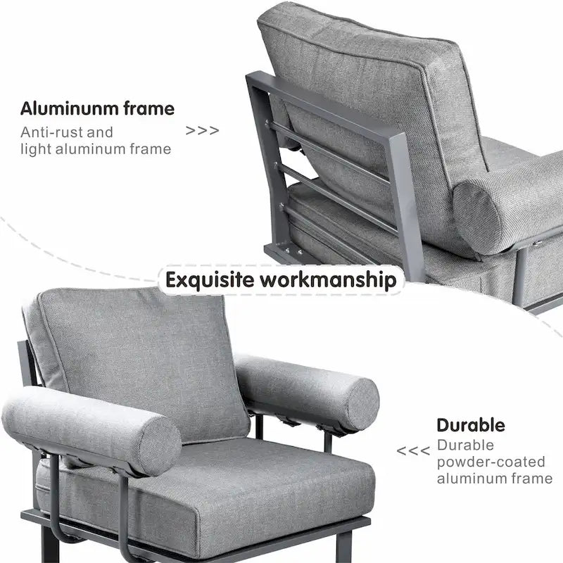 OVIOS Ensemble de jardin modulaire 6 pièces en aluminium avec poufs et coussins amovibles