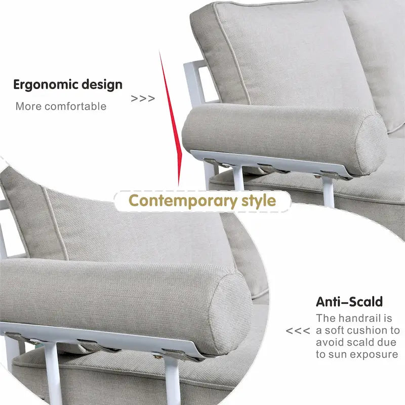 OVIOS Ensemble de jardin modulaire 6 pièces en aluminium avec poufs et coussins amovibles
