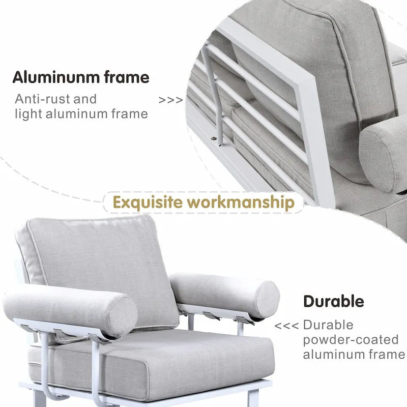 OVIOS Ensemble de jardin modulaire 6 pièces en aluminium avec poufs et coussins amovibles