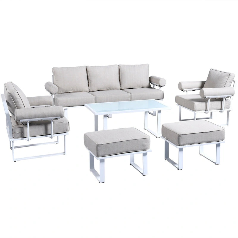 OVIOS Ensemble de jardin modulaire 6 pièces en aluminium avec poufs et coussins amovibles