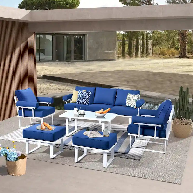 OVIOS Ensemble de jardin modulaire 6 pièces en aluminium avec poufs et coussins amovibles
