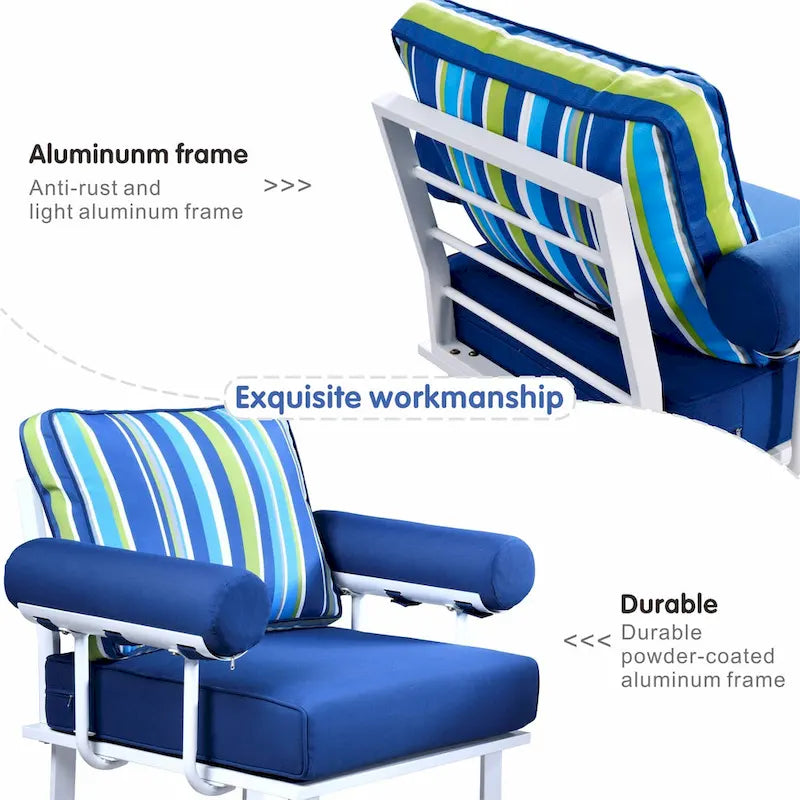 OVIOS Ensemble de jardin modulaire 6 pièces en aluminium avec poufs et coussins amovibles