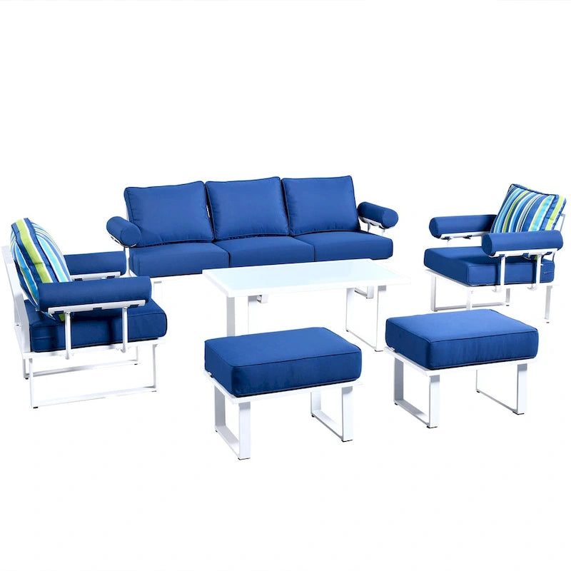 OVIOS Ensemble de jardin modulaire 6 pièces en aluminium avec poufs et coussins amovibles