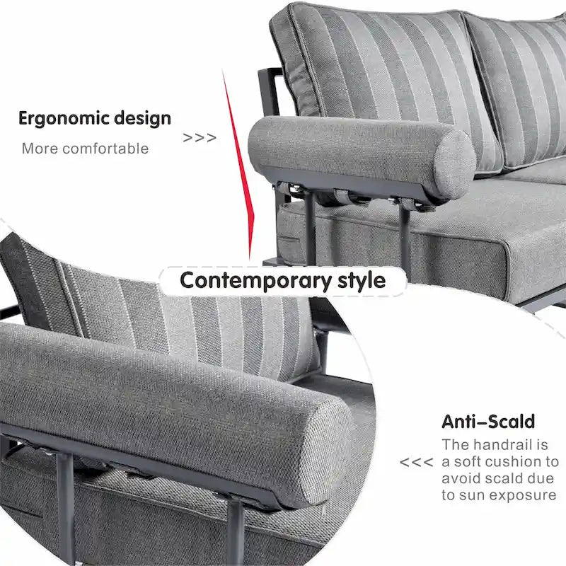 OVIOS Ensemble de jardin modulaire 6 pièces en aluminium avec poufs et coussins amovibles