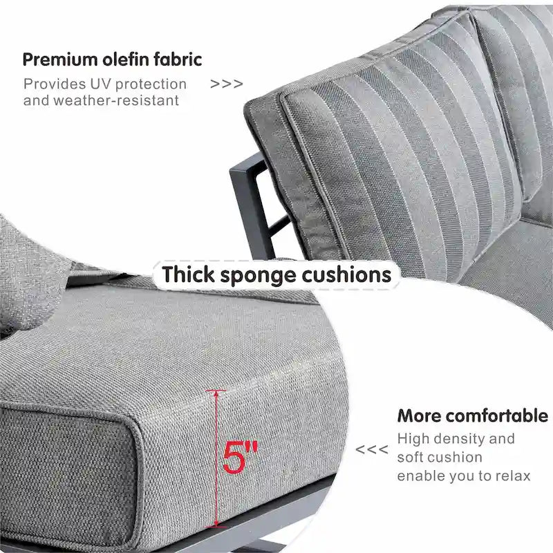 OVIOS Ensemble de jardin modulaire 6 pièces en aluminium avec poufs et coussins amovibles