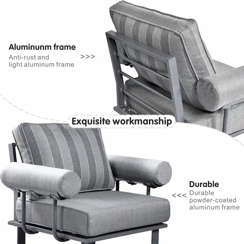 OVIOS Ensemble de jardin modulaire 6 pièces en aluminium avec poufs et coussins amovibles