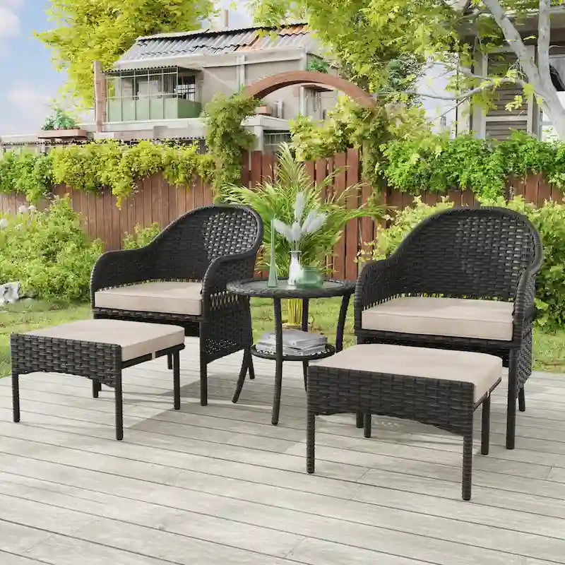 Cozywor 5-Piece Wicker Outdoor Patio Conversation Lounge Chair Set