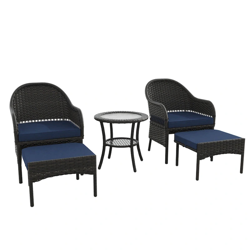 Cozywor 5-Piece Wicker Outdoor Patio Conversation Lounge Chair Set
