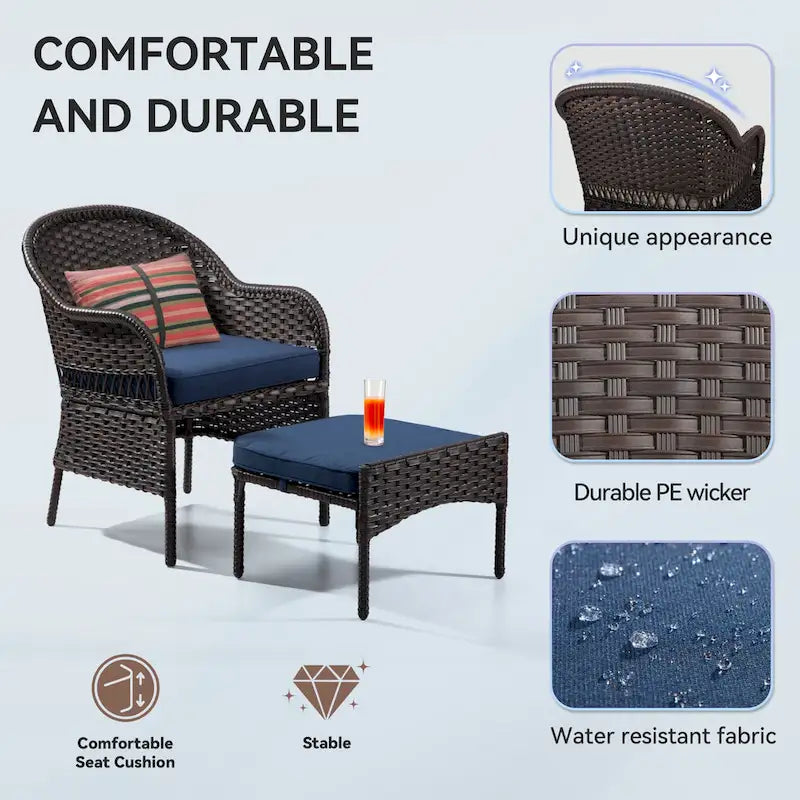 Cozywor 5-Piece Wicker Outdoor Patio Conversation Lounge Chair Set