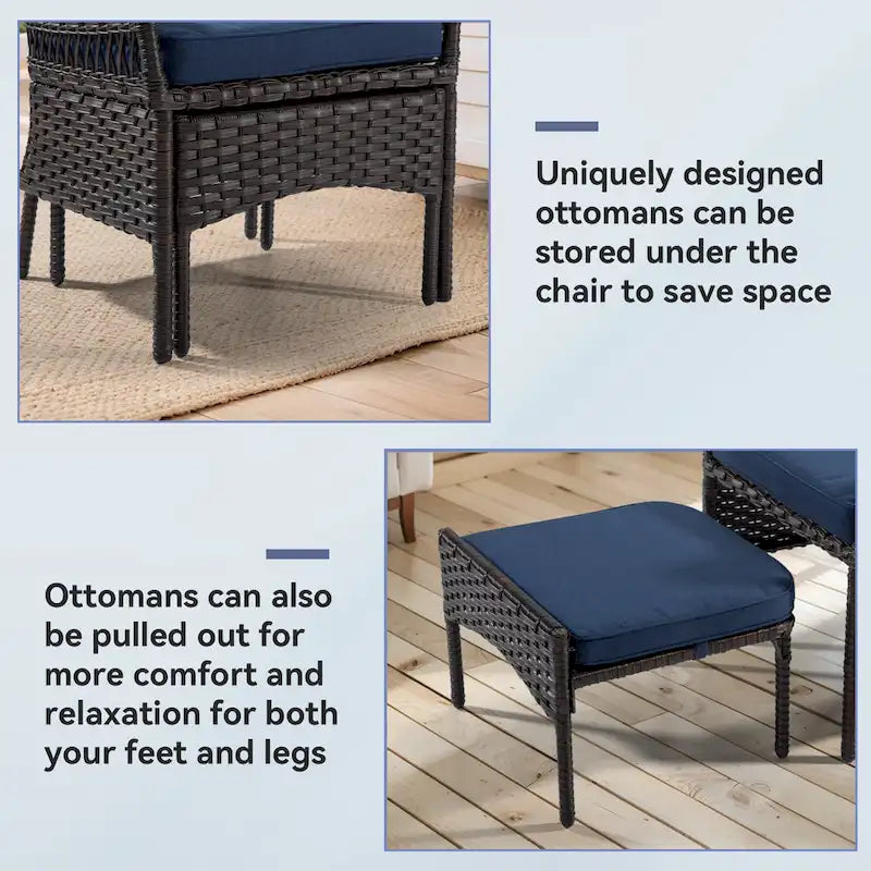 Cozywor 5-Piece Wicker Outdoor Patio Conversation Lounge Chair Set