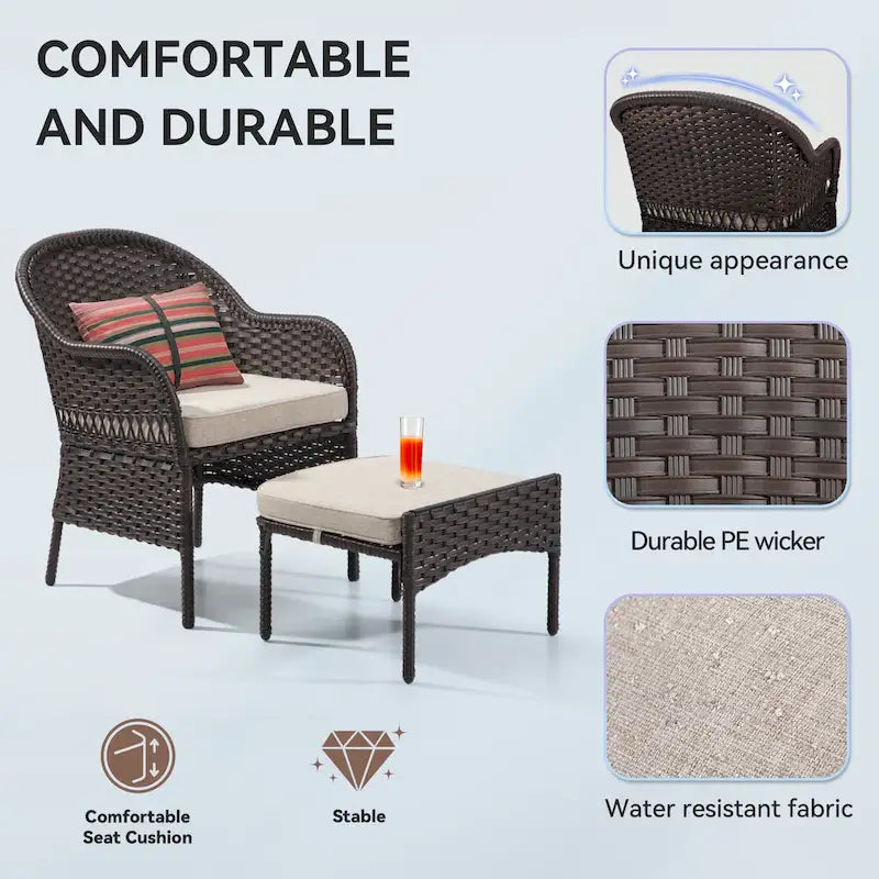Cozywor 5-Piece Wicker Outdoor Patio Conversation Lounge Chair Set