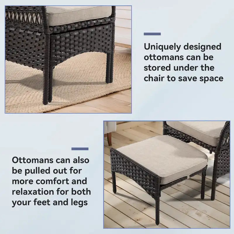 Cozywor 5-Piece Wicker Outdoor Patio Conversation Lounge Chair Set