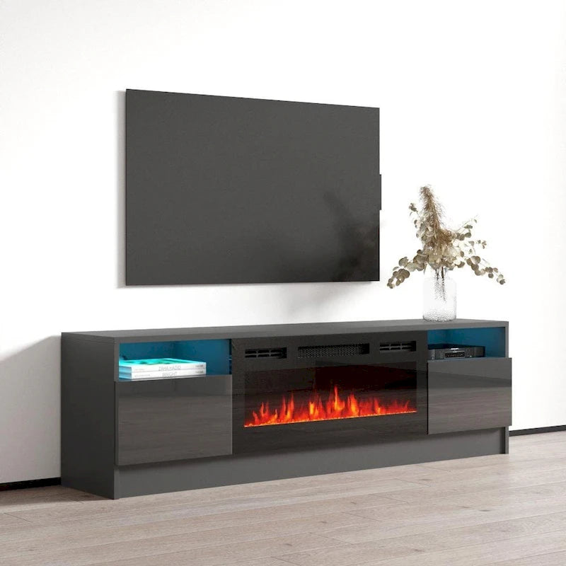 Meuble TV cheminée électrique Duke 01 BL-EF 63