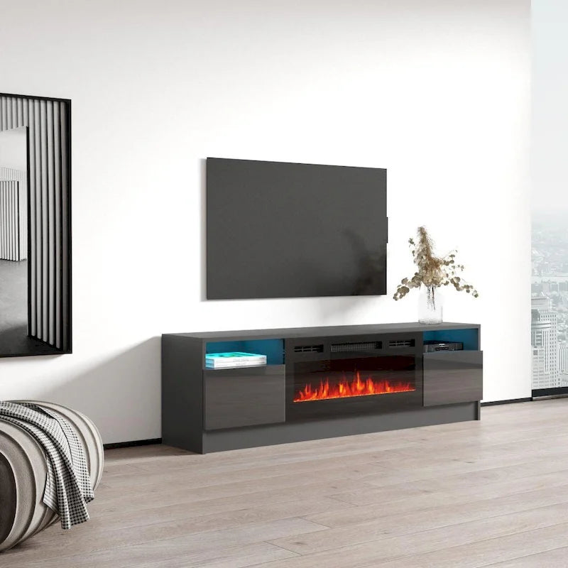 Meuble TV cheminée électrique Duke 01 BL-EF 63