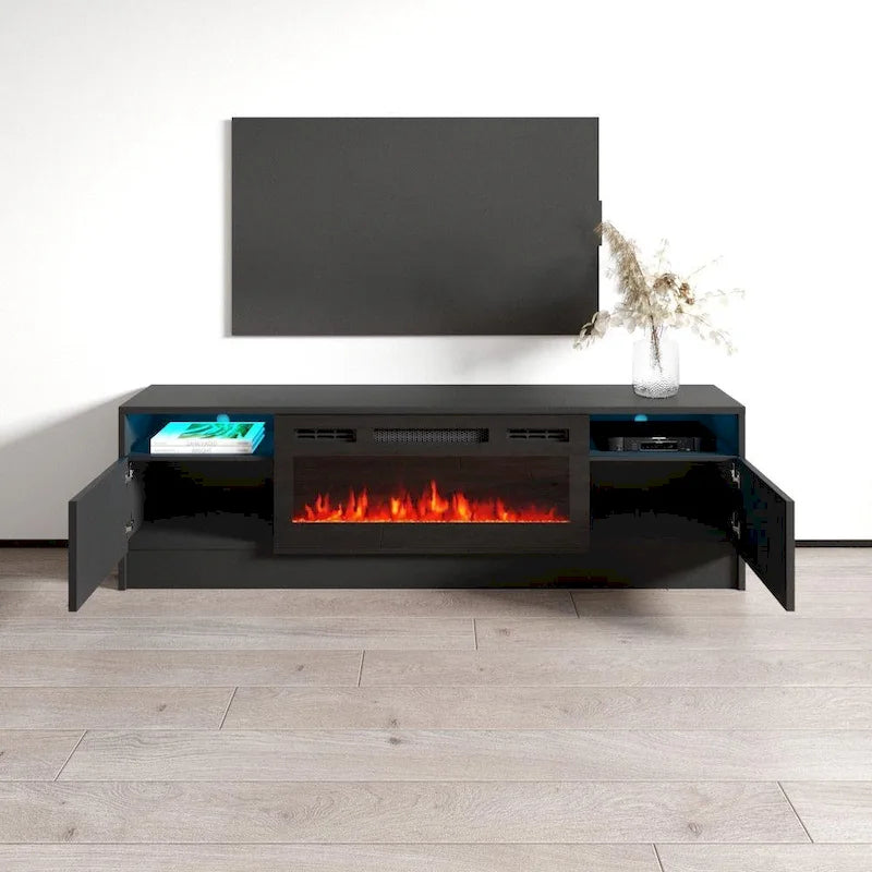 Meuble TV cheminée électrique Duke 01 BL-EF 63
