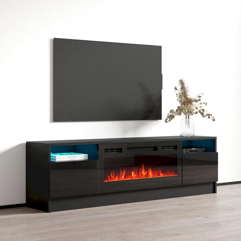 Meuble TV cheminée électrique Duke 01 BL-EF 63