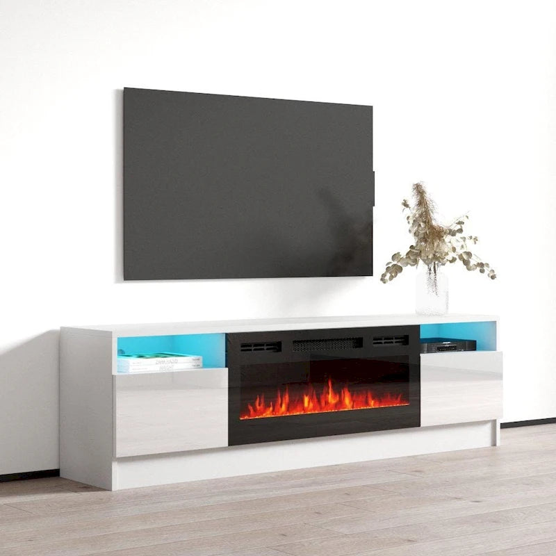 Meuble TV cheminée électrique Duke 01 BL-EF 63