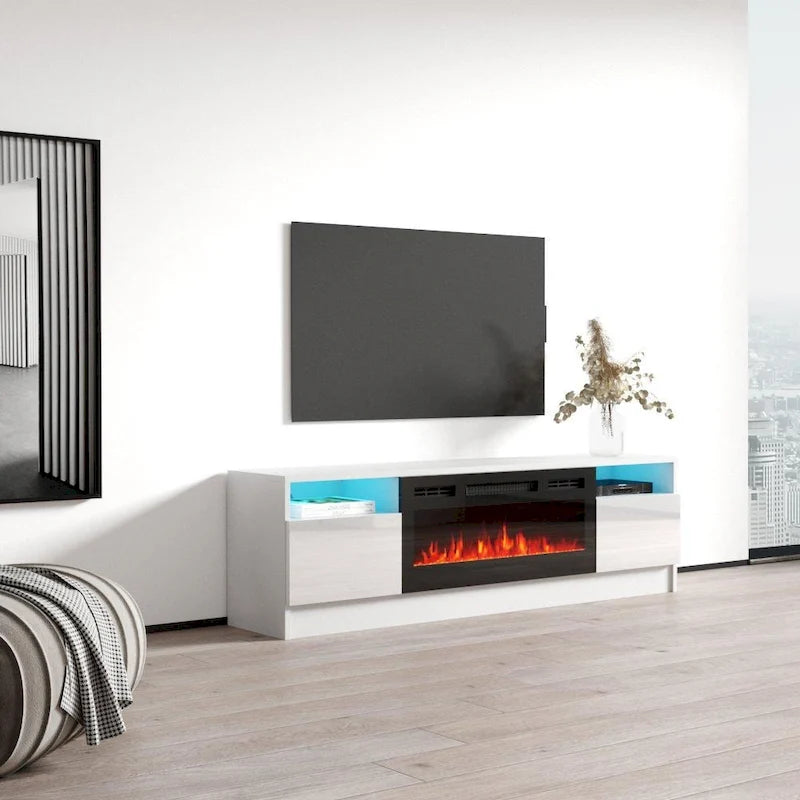 Meuble TV cheminée électrique Duke 01 BL-EF 63