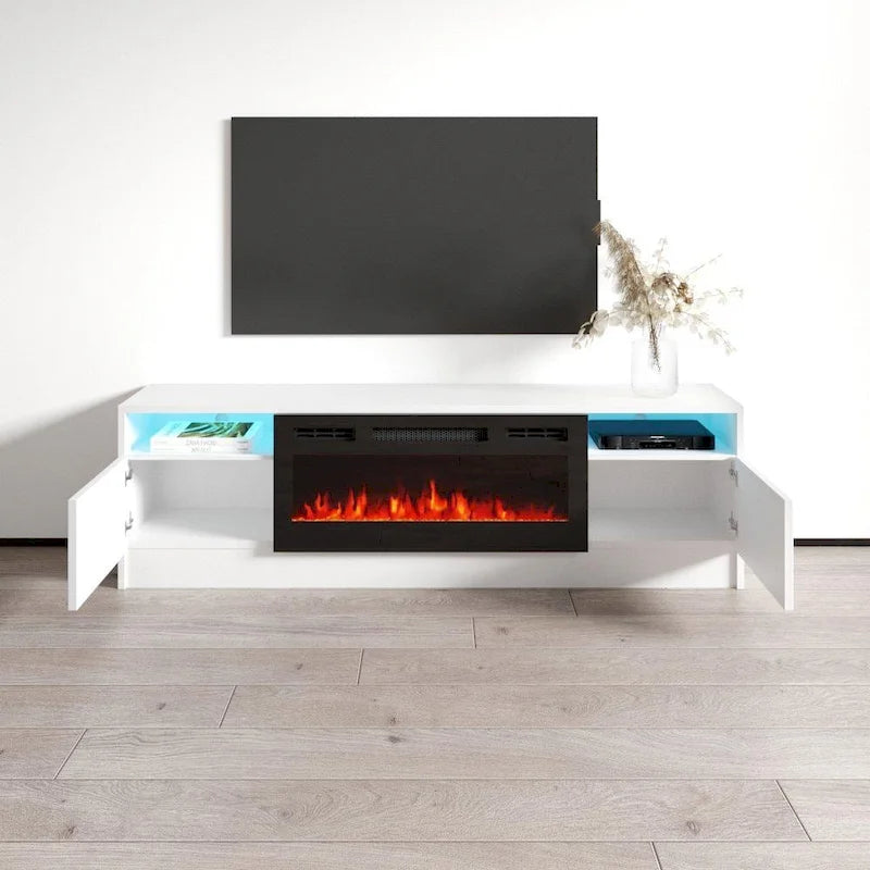 Meuble TV cheminée électrique Duke 01 BL-EF 63