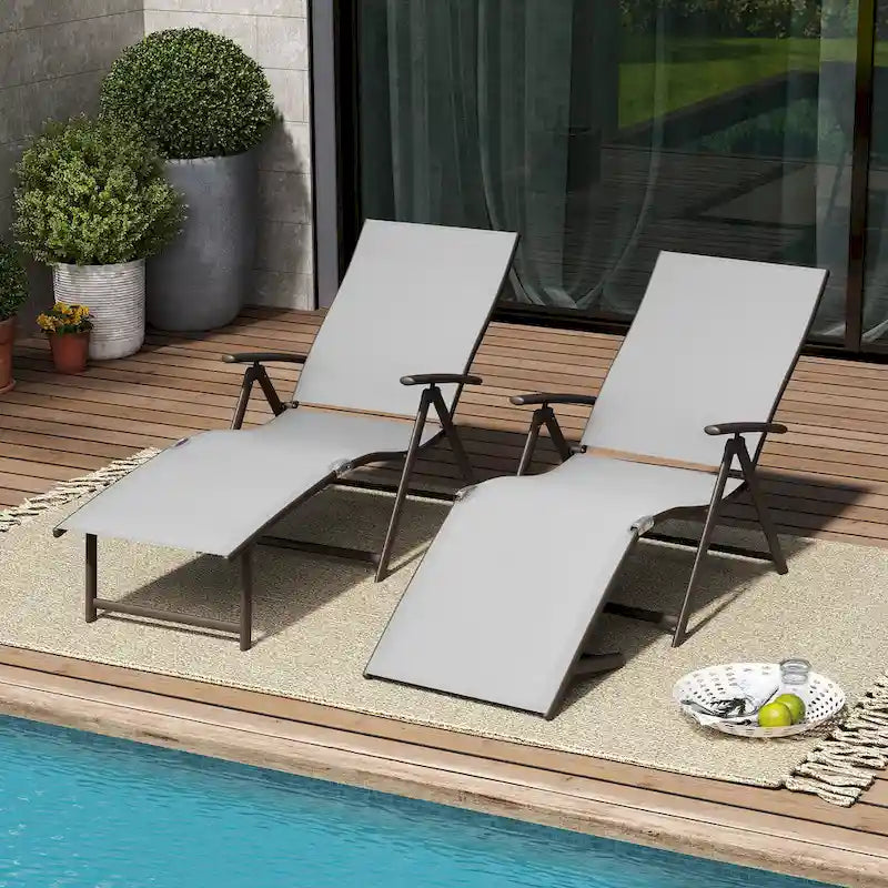Pellebant 2PCS Adjustable Aluminum Patio Chaise Lounge Chair - N/A