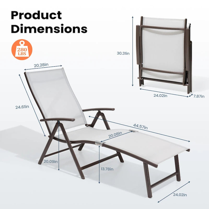 Pellebant Lot de 2 chaises longues de patio réglables en aluminium – N/A