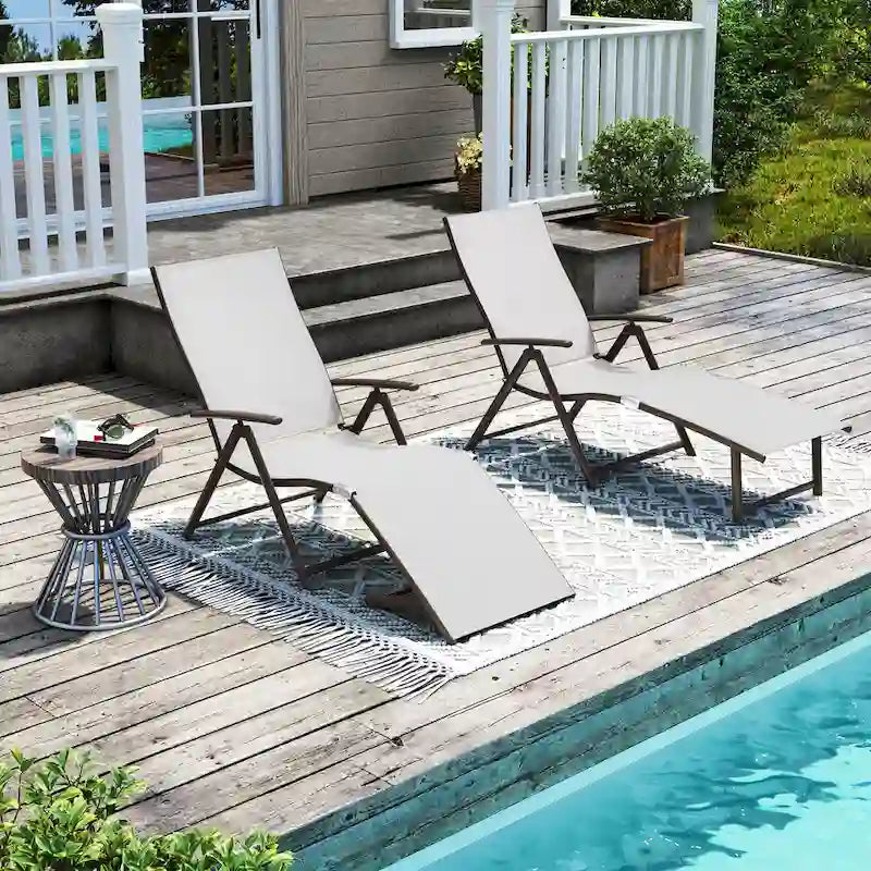 Pellebant Lot de 2 chaises longues de patio réglables en aluminium – N/A