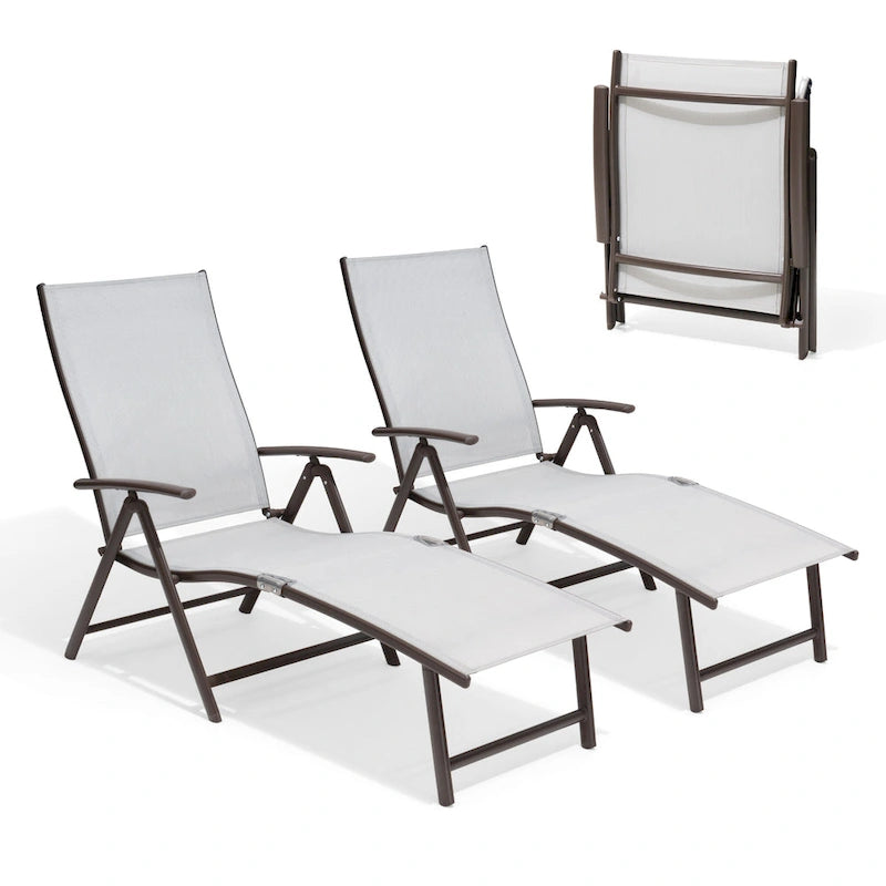 Pellebant Lot de 2 chaises longues de patio réglables en aluminium – N/A