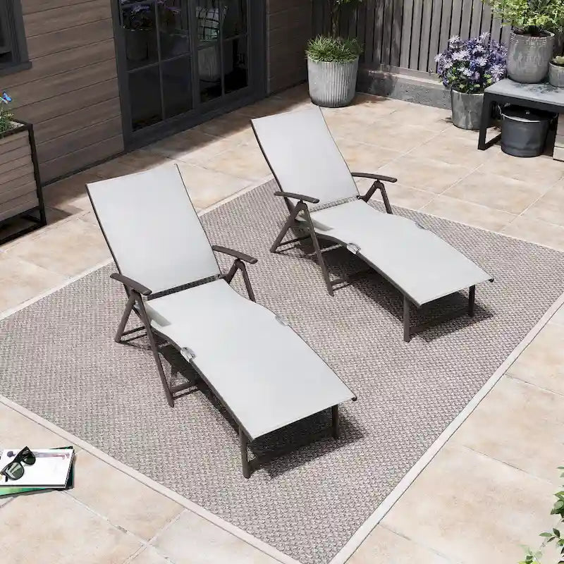 Pellebant Lot de 2 chaises longues de patio réglables en aluminium – N/A