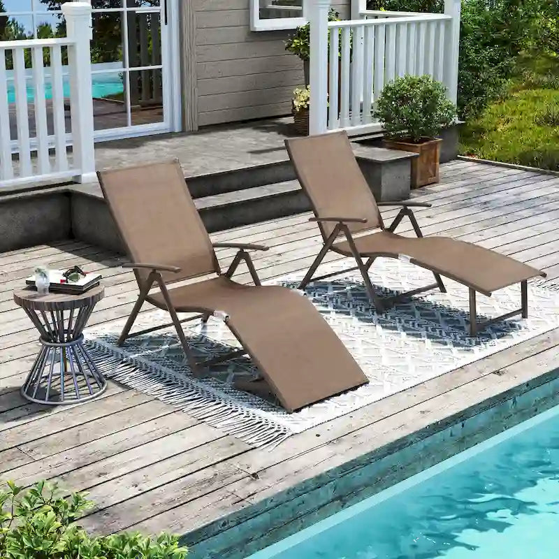 Pellebant Lot de 2 chaises longues de patio réglables en aluminium – N/A