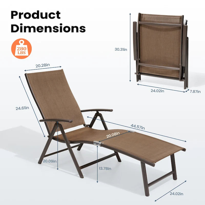Pellebant Lot de 2 chaises longues de patio réglables en aluminium – N/A