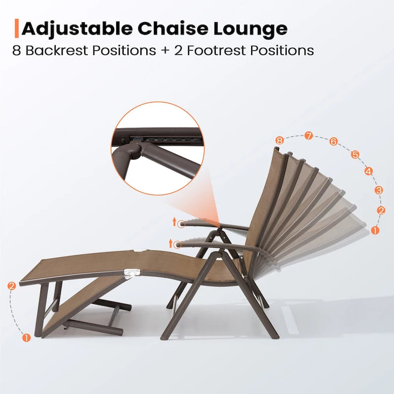 Pellebant Lot de 2 chaises longues de patio réglables en aluminium – N/A