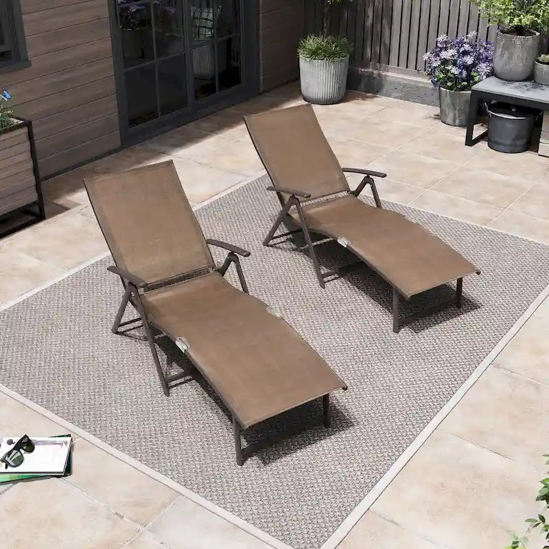 Pellebant Lot de 2 chaises longues de patio réglables en aluminium – N/A