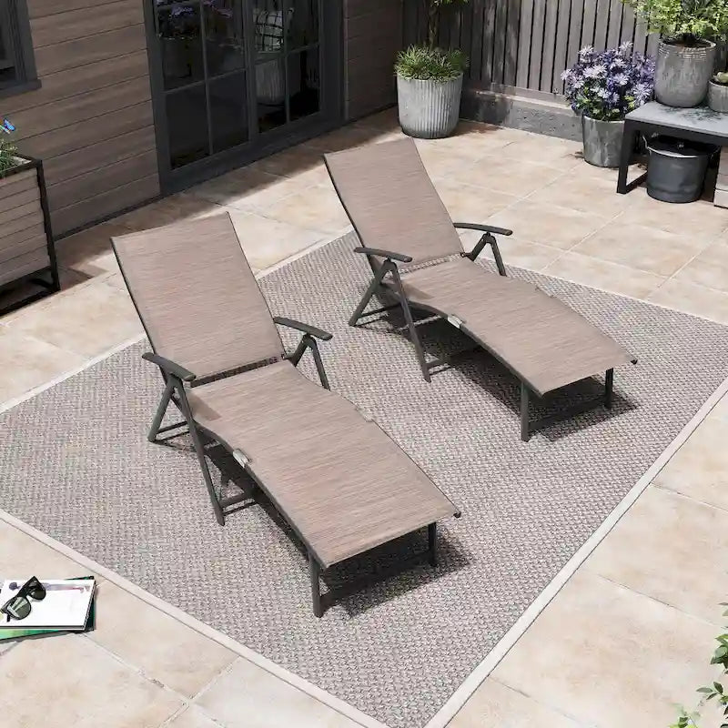 Pellebant Lot de 2 chaises longues de patio réglables en aluminium – N/A