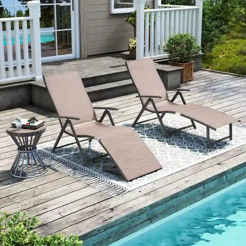 Pellebant Lot de 2 chaises longues de patio réglables en aluminium – N/A
