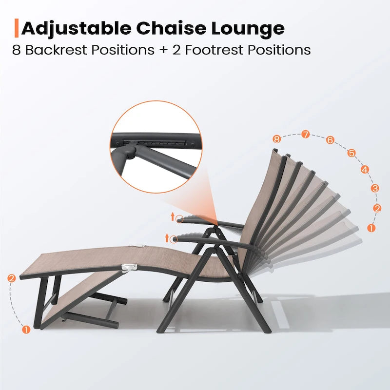 Pellebant Lot de 2 chaises longues de patio réglables en aluminium – N/A