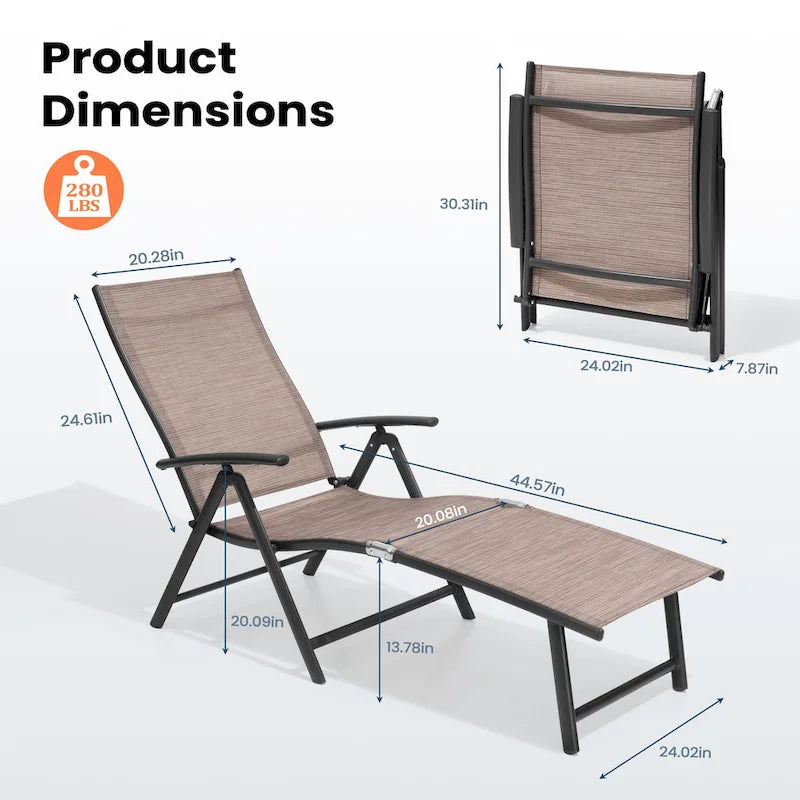 Pellebant Lot de 2 chaises longues de patio réglables en aluminium – N/A