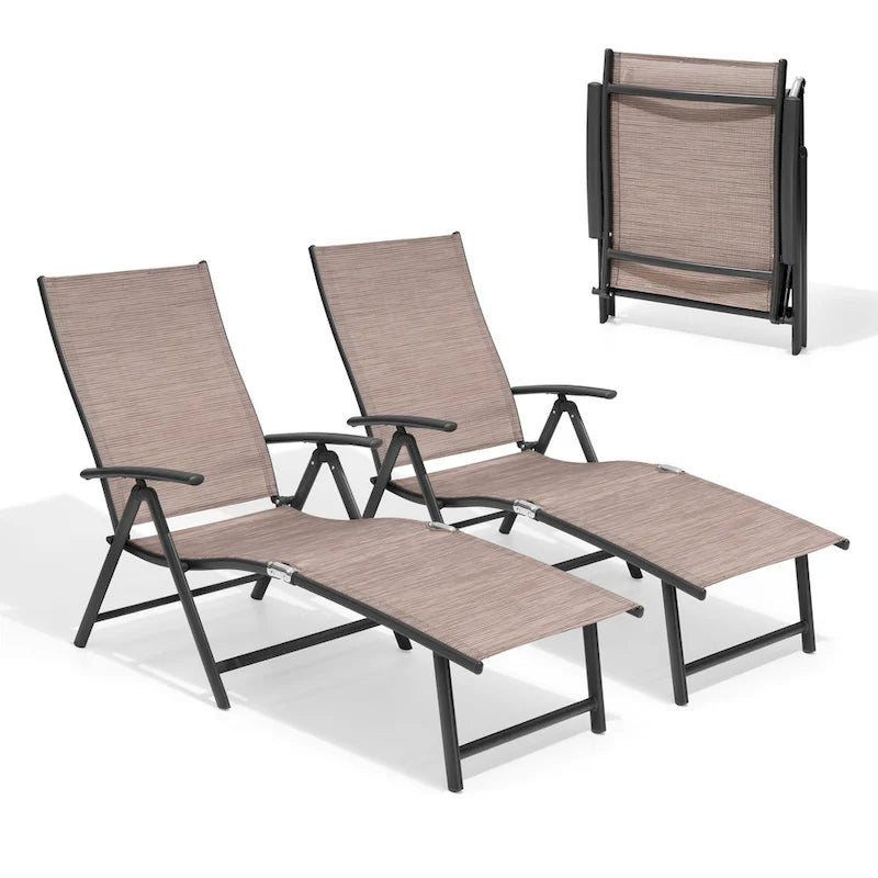 Pellebant Lot de 2 chaises longues de patio réglables en aluminium – N/A