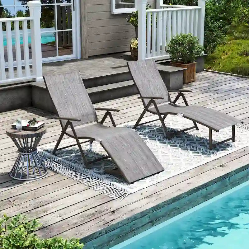 Pellebant Lot de 2 chaises longues de patio réglables en aluminium – N/A