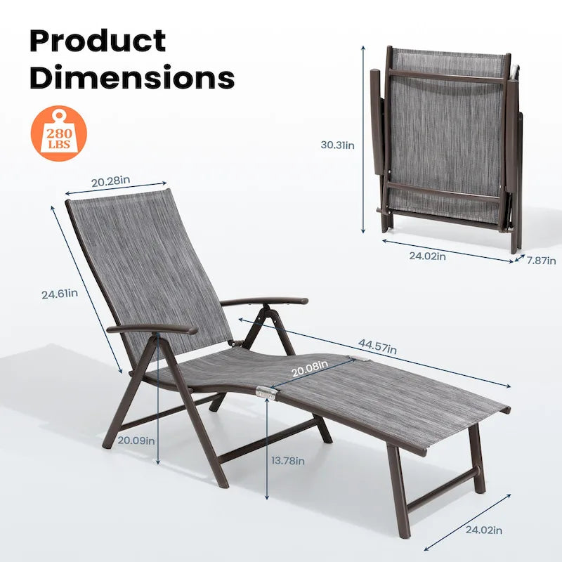 Pellebant Lot de 2 chaises longues de patio réglables en aluminium – N/A