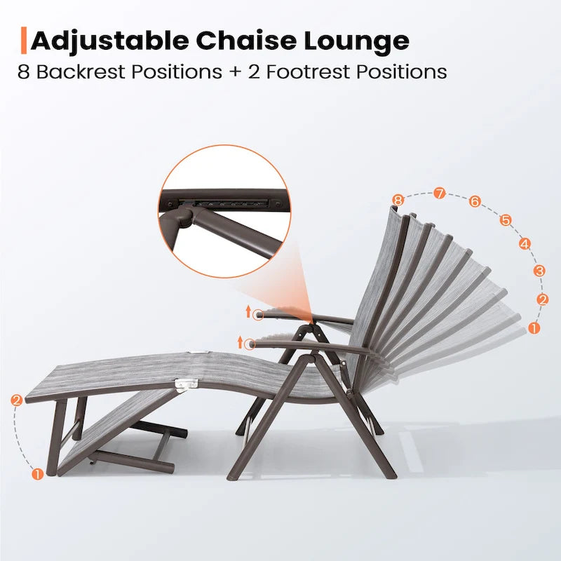 Pellebant Lot de 2 chaises longues de patio réglables en aluminium – N/A
