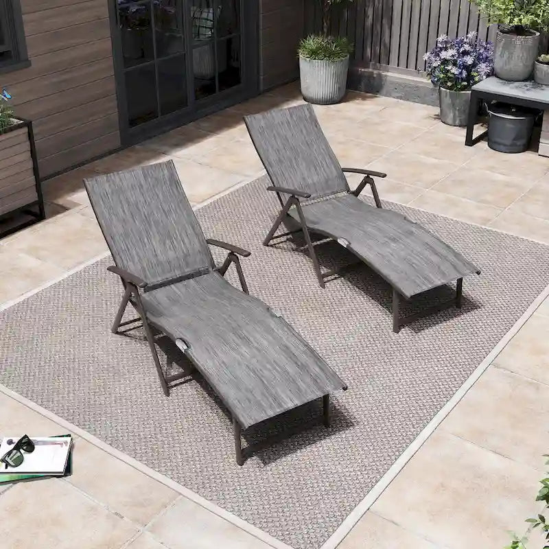 Pellebant Lot de 2 chaises longues de patio réglables en aluminium – N/A