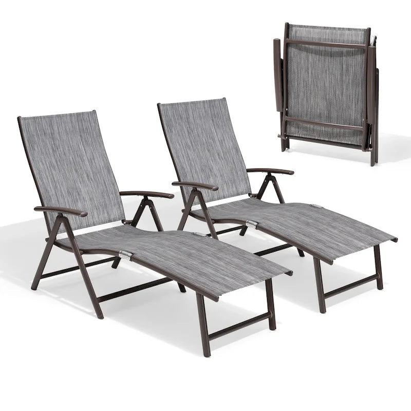 Pellebant Lot de 2 chaises longues de patio réglables en aluminium – N/A