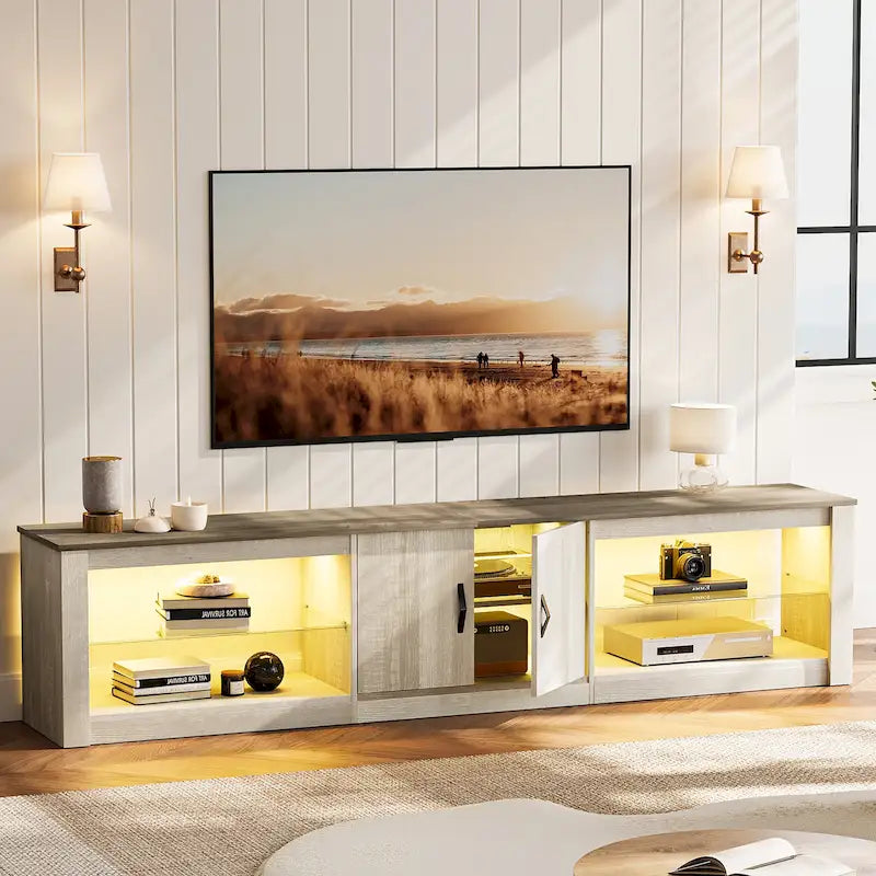 Meuble TV LED de 80 po pour téléviseurs jusqu'à 85 po avec deux armoires de rangement - 80 pouces