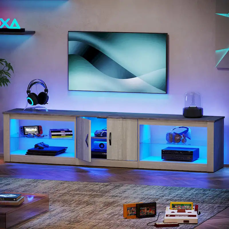 Meuble TV LED de 80 po pour téléviseurs jusqu'à 85 po avec deux armoires de rangement - 80 pouces