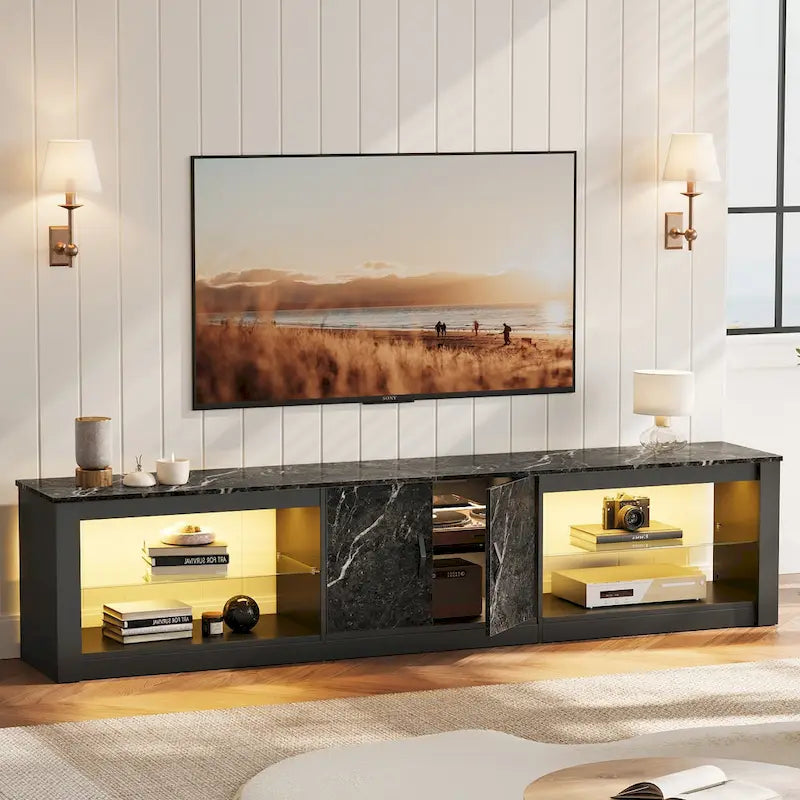 Meuble TV LED de 80 po pour téléviseurs jusqu'à 85 po avec deux armoires de rangement - 80 pouces