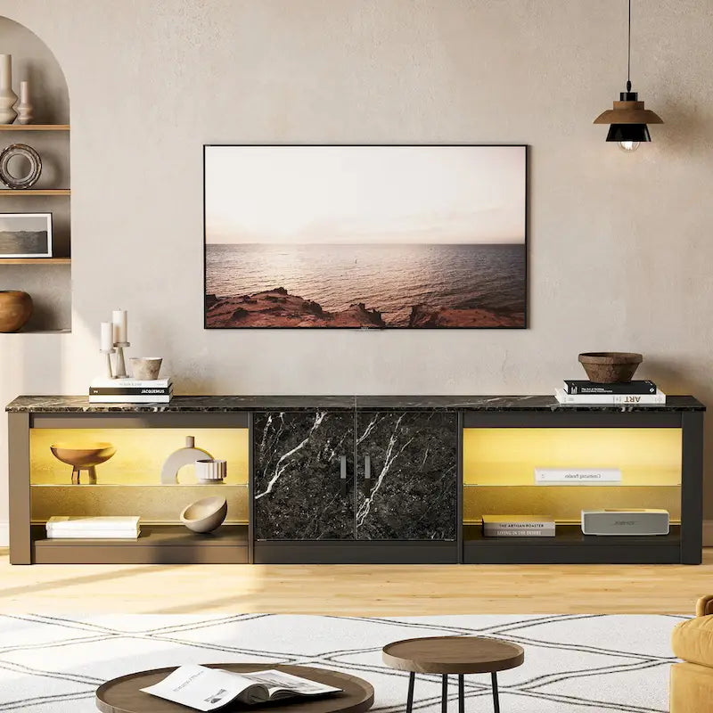 Meuble TV LED de 80 po pour téléviseurs jusqu'à 85 po avec deux armoires de rangement - 80 pouces