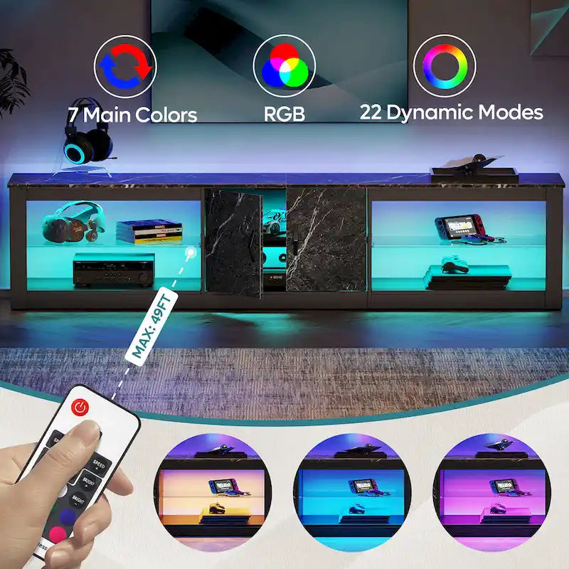 Meuble TV LED de 80 po pour téléviseurs jusqu'à 85 po avec deux armoires de rangement - 80 pouces