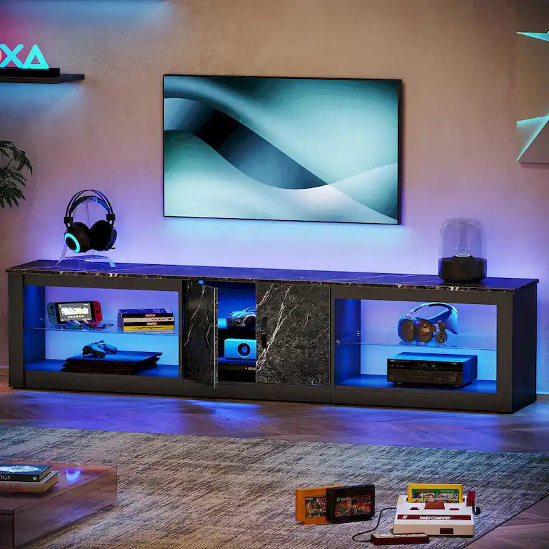 Meuble TV LED de 80 po pour téléviseurs jusqu'à 85 po avec deux armoires de rangement - 80 pouces