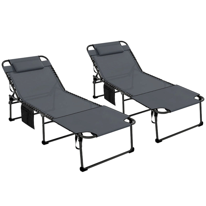 Outsunny Chaise longue pliante 2 pièces avec dossier inclinable sur 5 niveaux, chaise de bronzage d'extérieur avec trou pour le visage pour la lecture